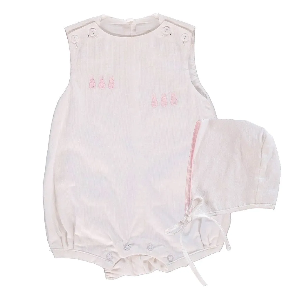 20015-Easter Bunny Baby Girl Bubble Romper with Bonnet