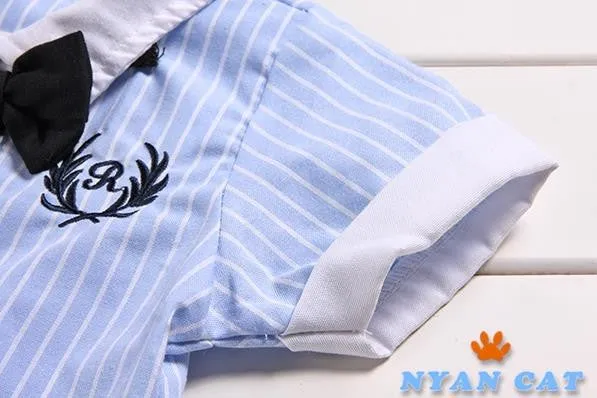 Baby Formal Tuxedo Romper White Blue