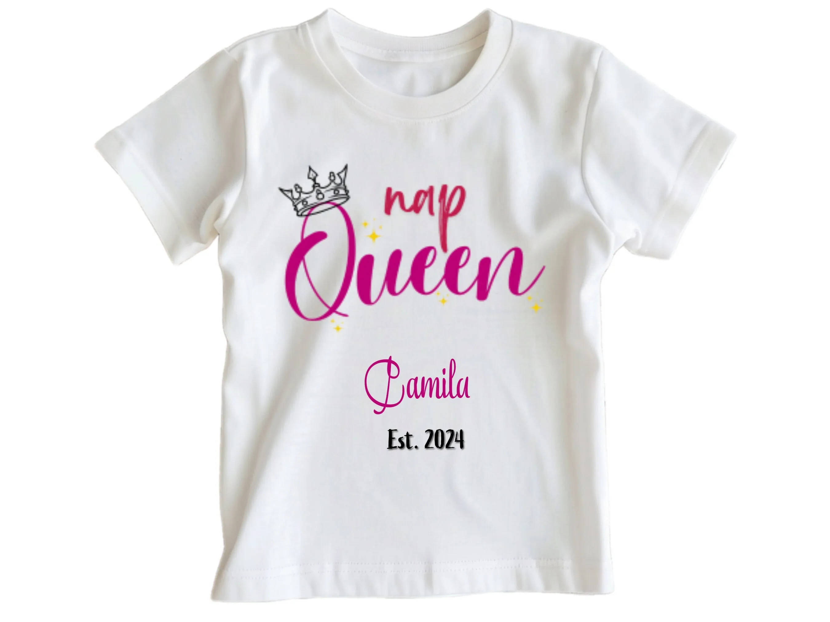 Baby Girl's Custom Name & Date Bodysuit With Text Nap Queen