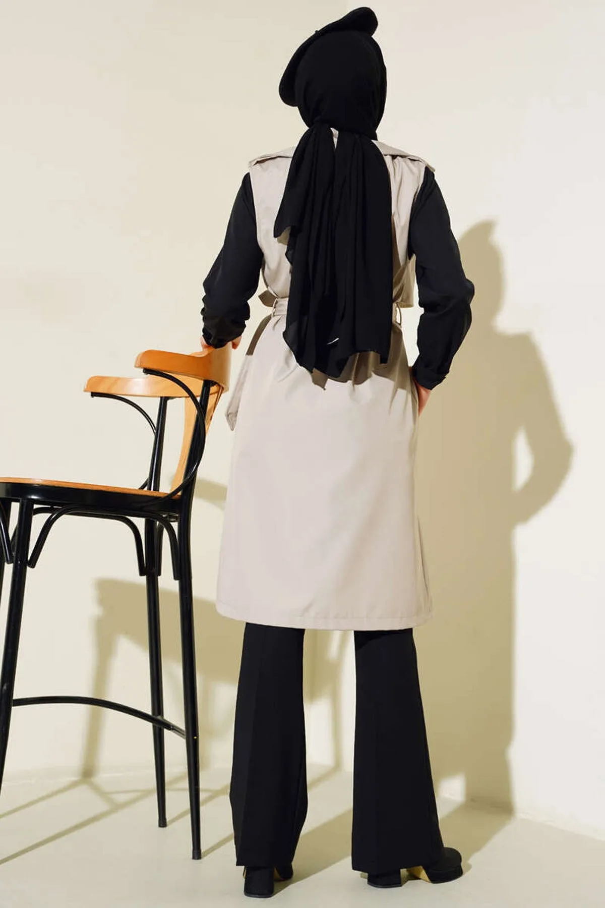 BGD Women Double-Breasted Trench Coat Vest - Beige - Târgovişte