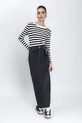 Black Back Deep Slit Maxi Pencil Skirt