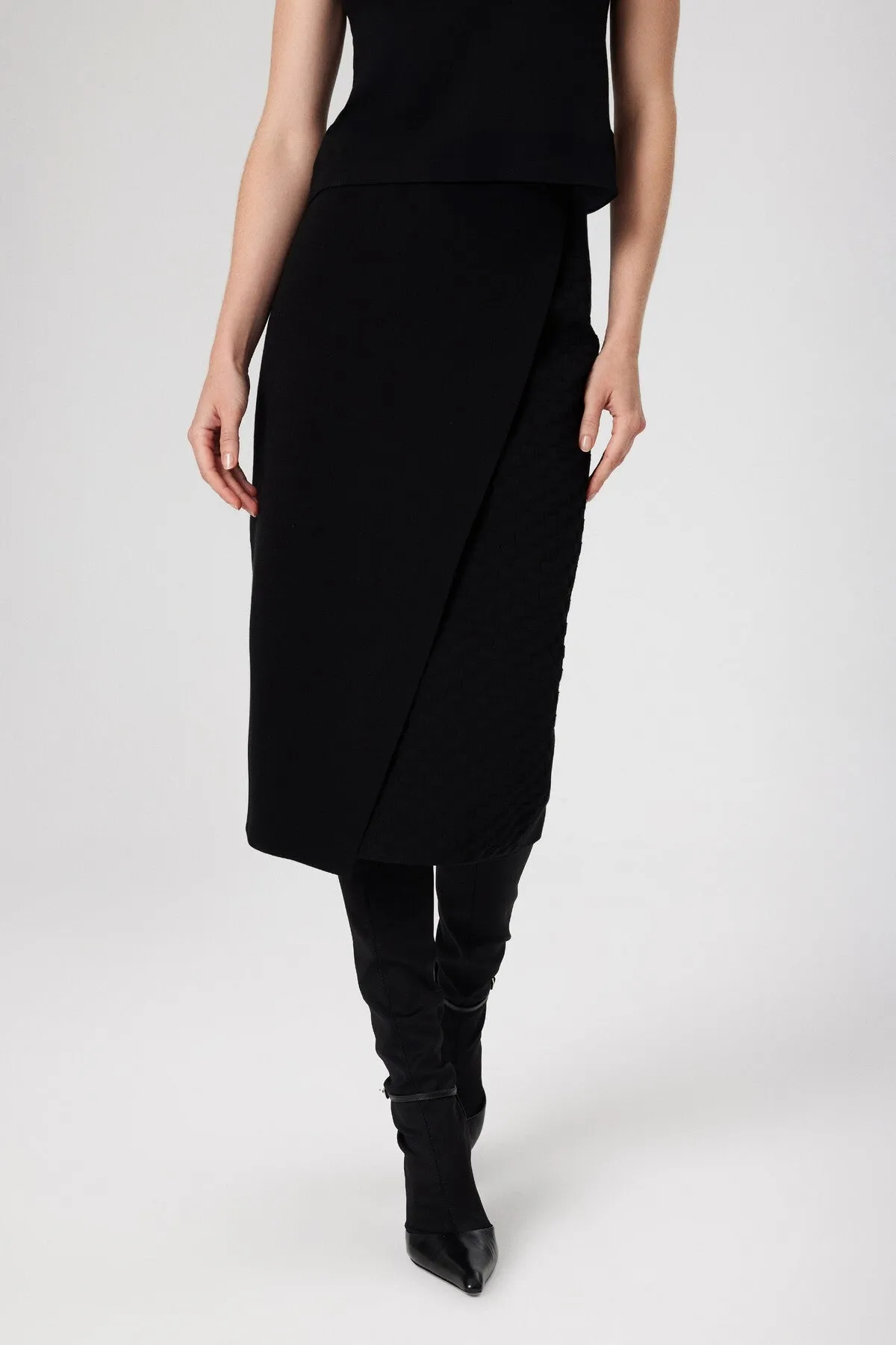 Black Double-breasted Patterned Midi Length Skirt