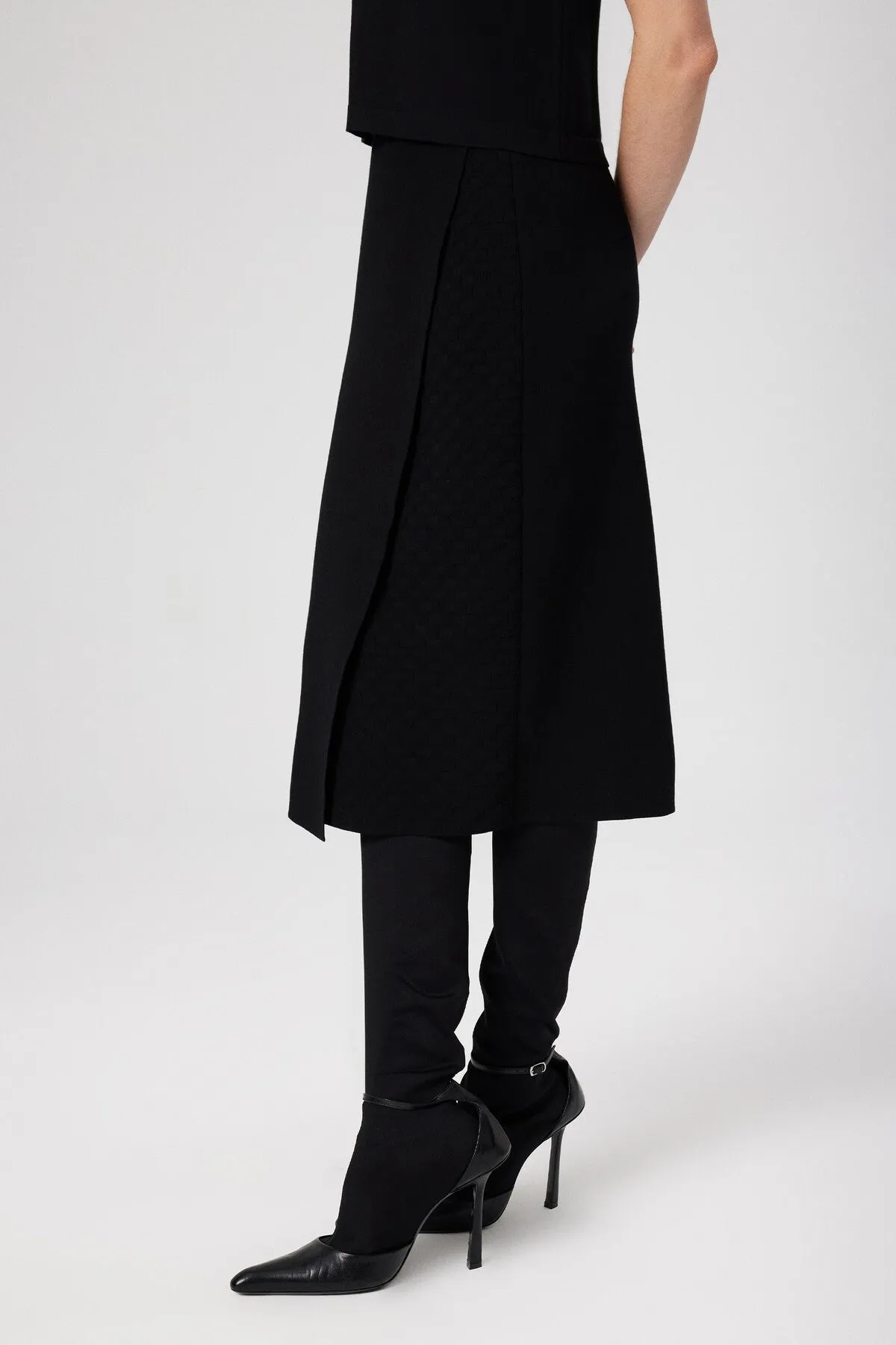 Black Double-breasted Patterned Midi Length Skirt