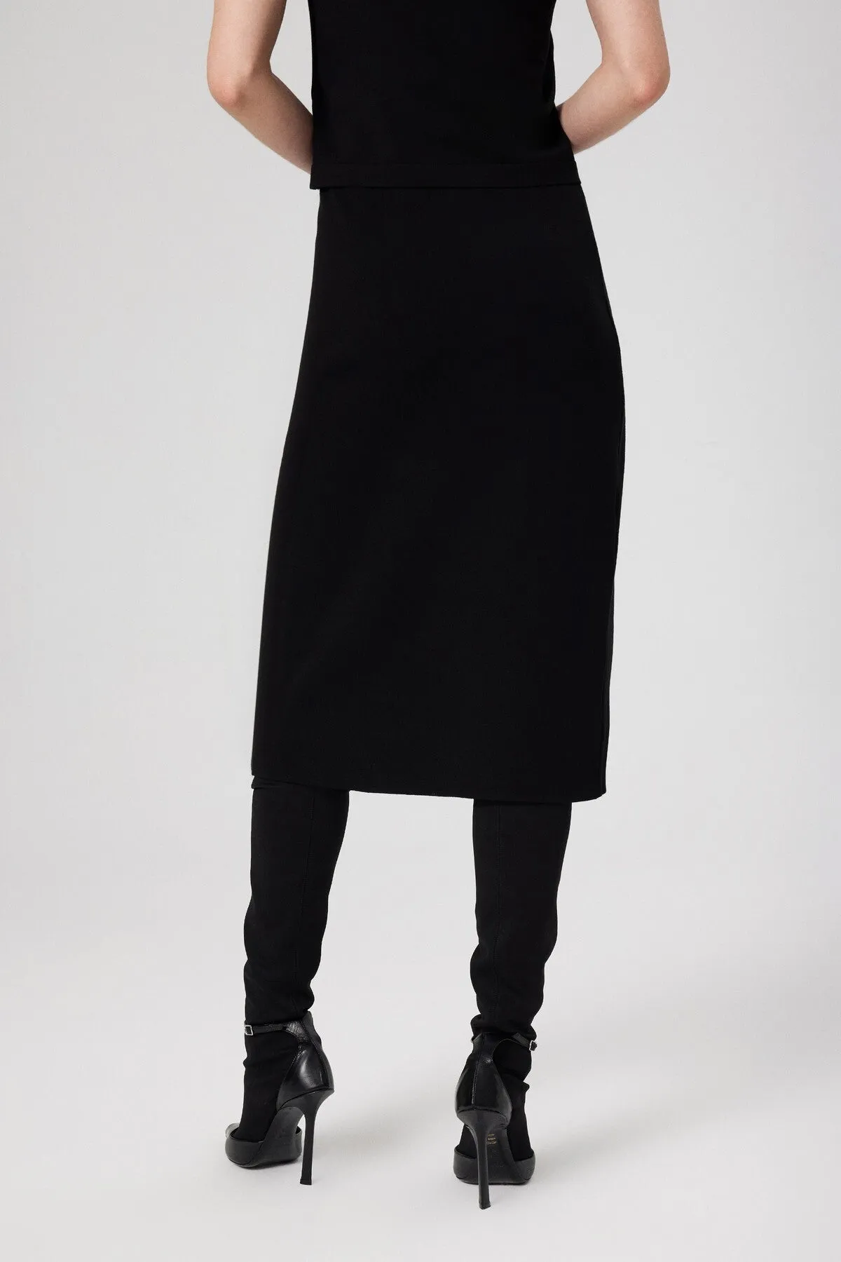 Black Double-breasted Patterned Midi Length Skirt