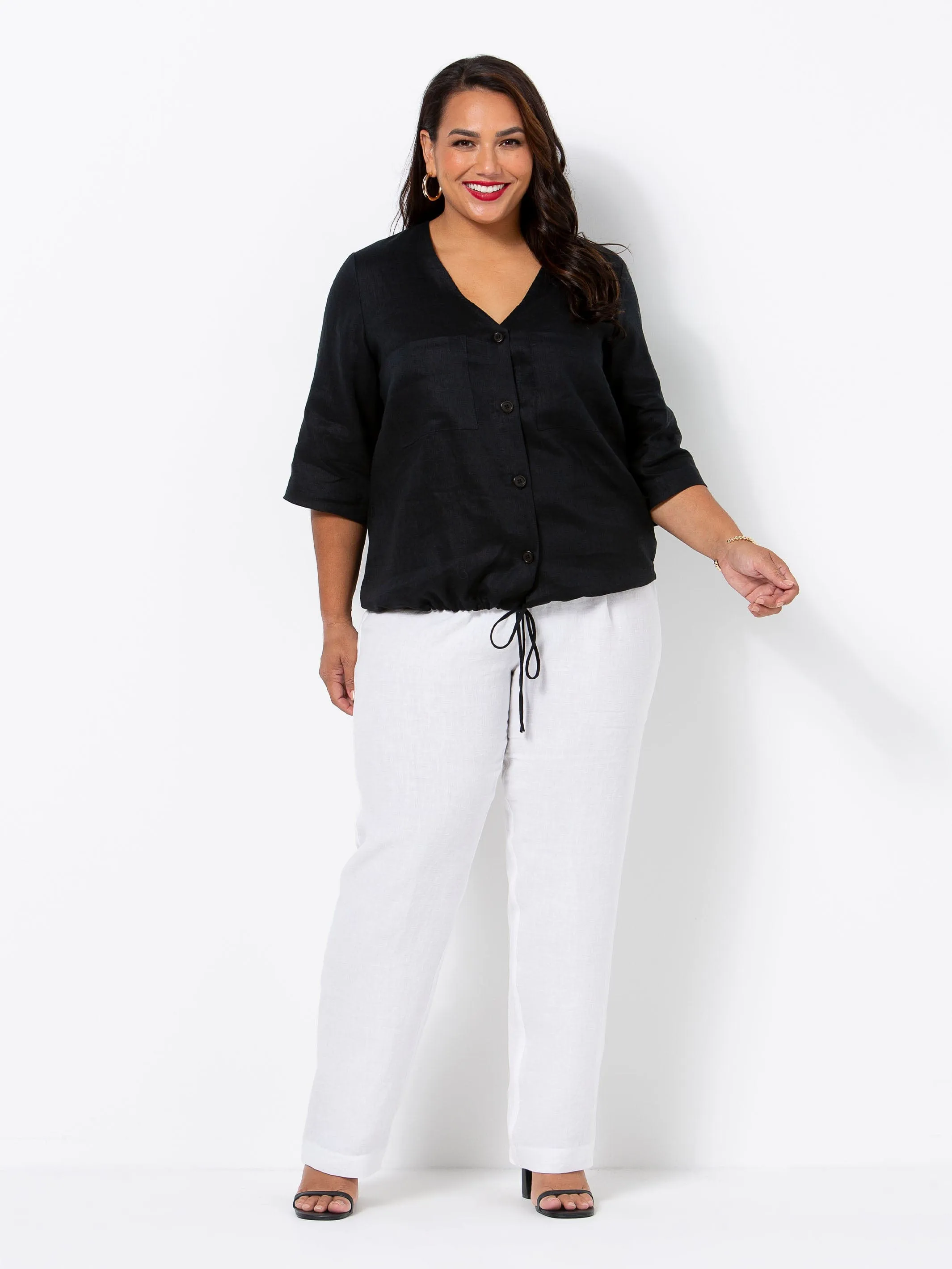 Black Havana Button Up Linen Top
