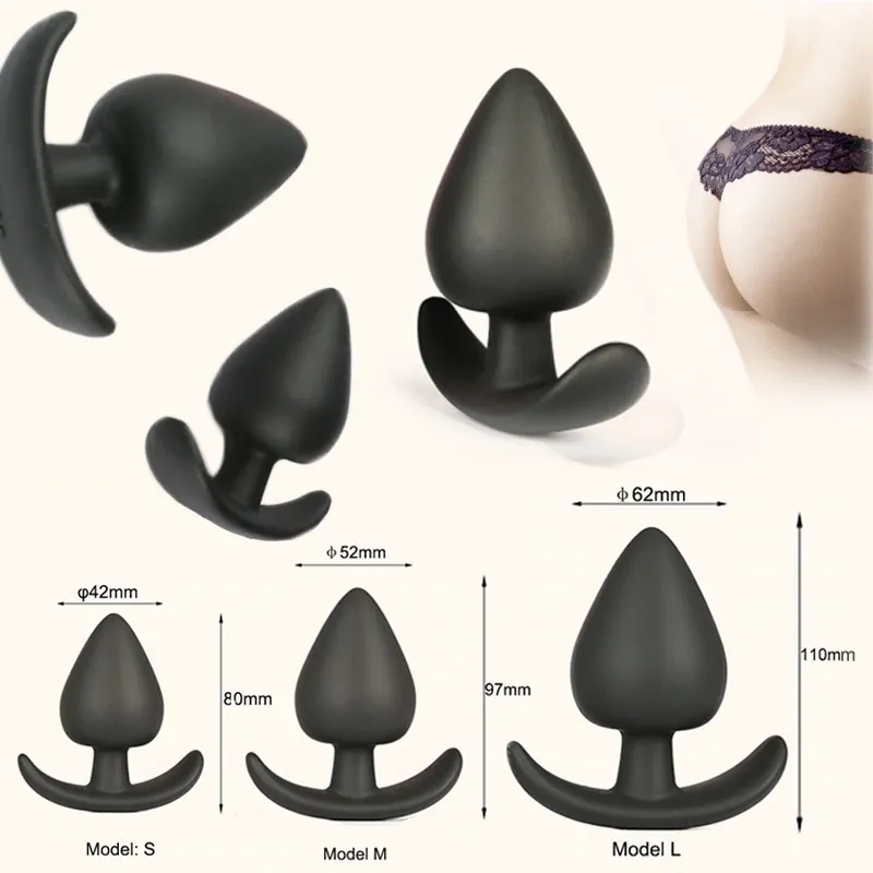 Black Silicone Anal Plugs in Three Sizes / Adult Sex Toys for Women and Men