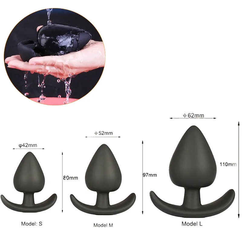 Black Silicone Anal Plugs in Three Sizes / Adult Sex Toys for Women and Men