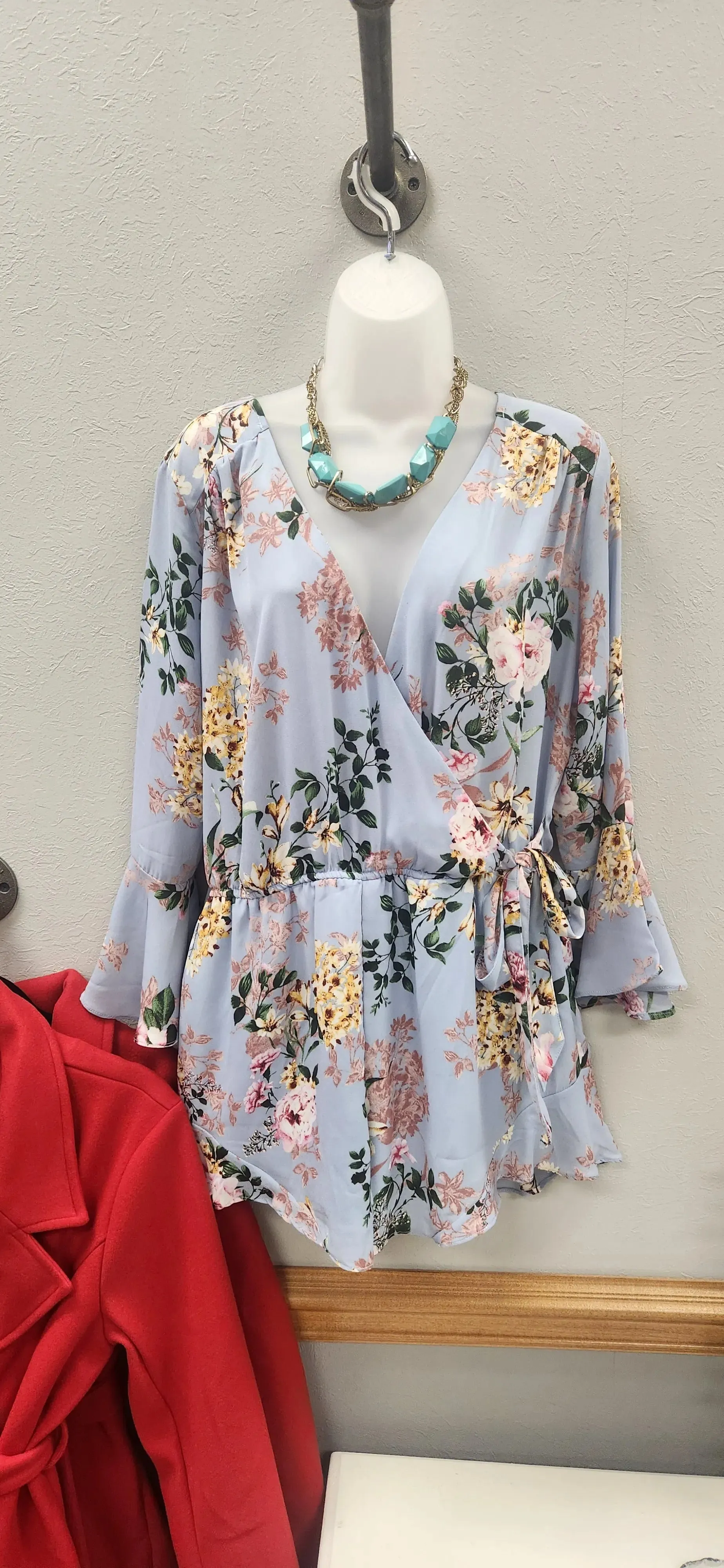 Blue Floral, 3/4 sleeve Romper. Size large.  RS 25