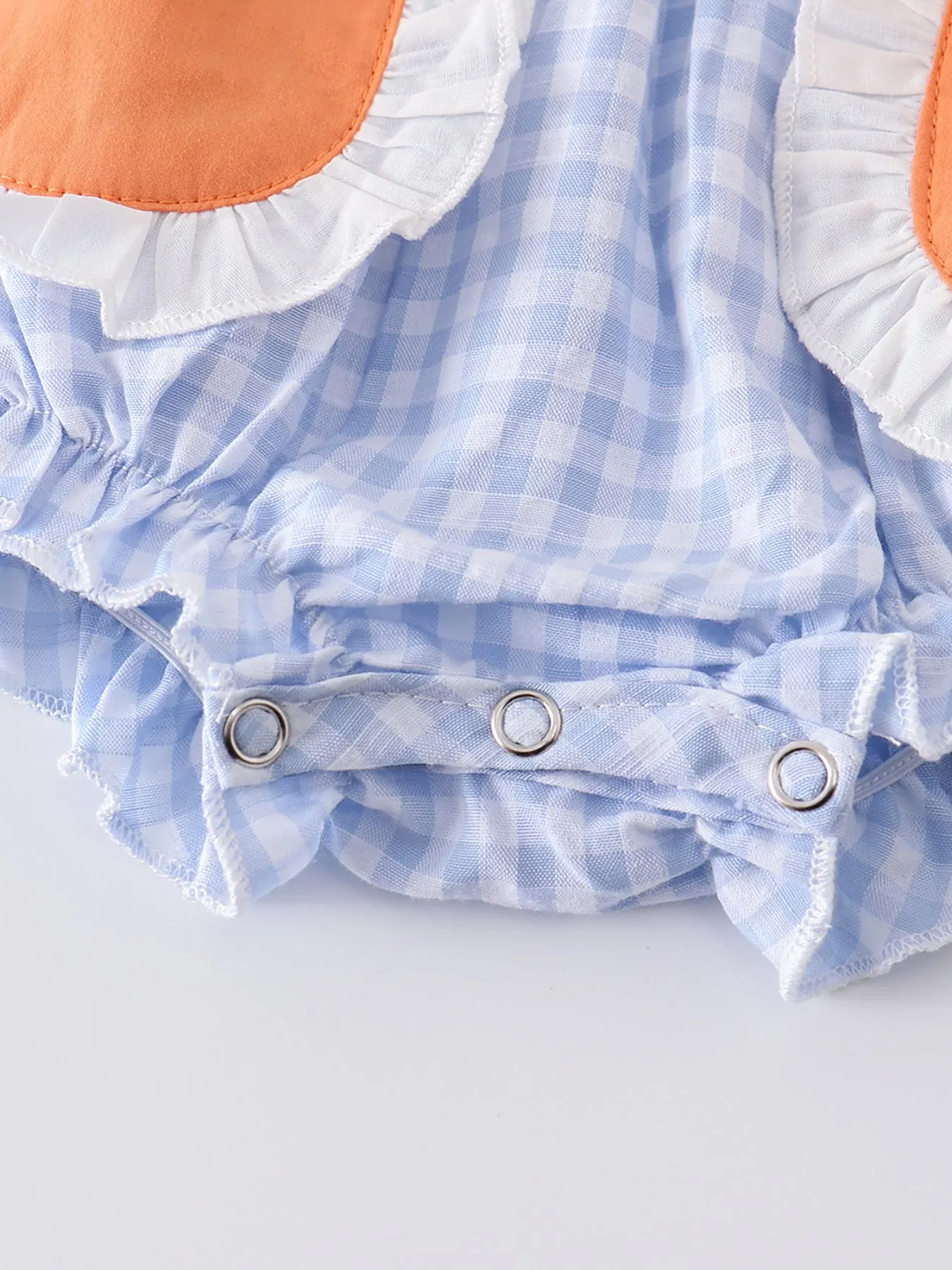 Blue Plaid Easter Rabbit Applique Ruffle Baby Romper