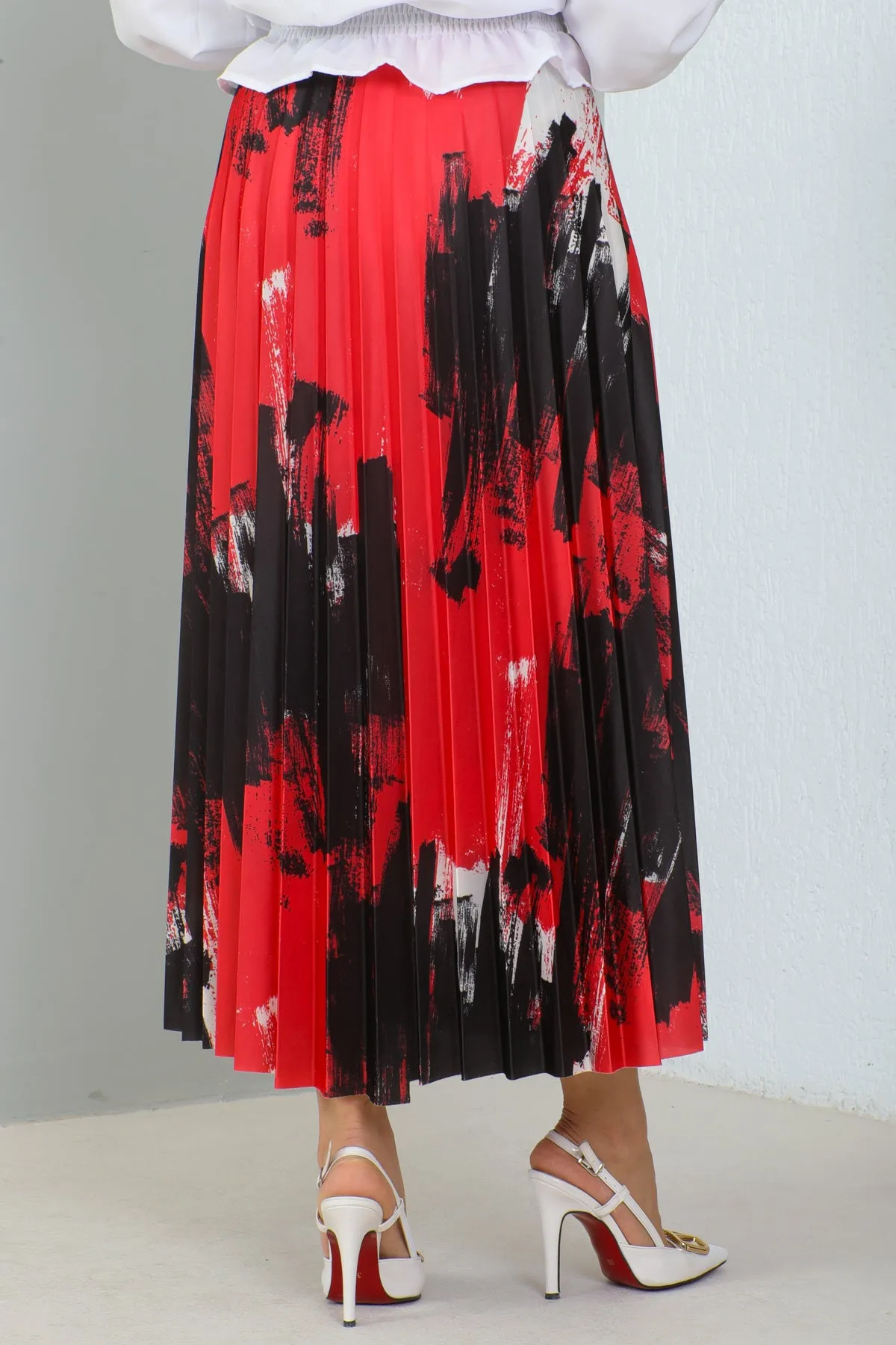 BNG Women Patterned Pleated Hijab Skirt Red - Clermont