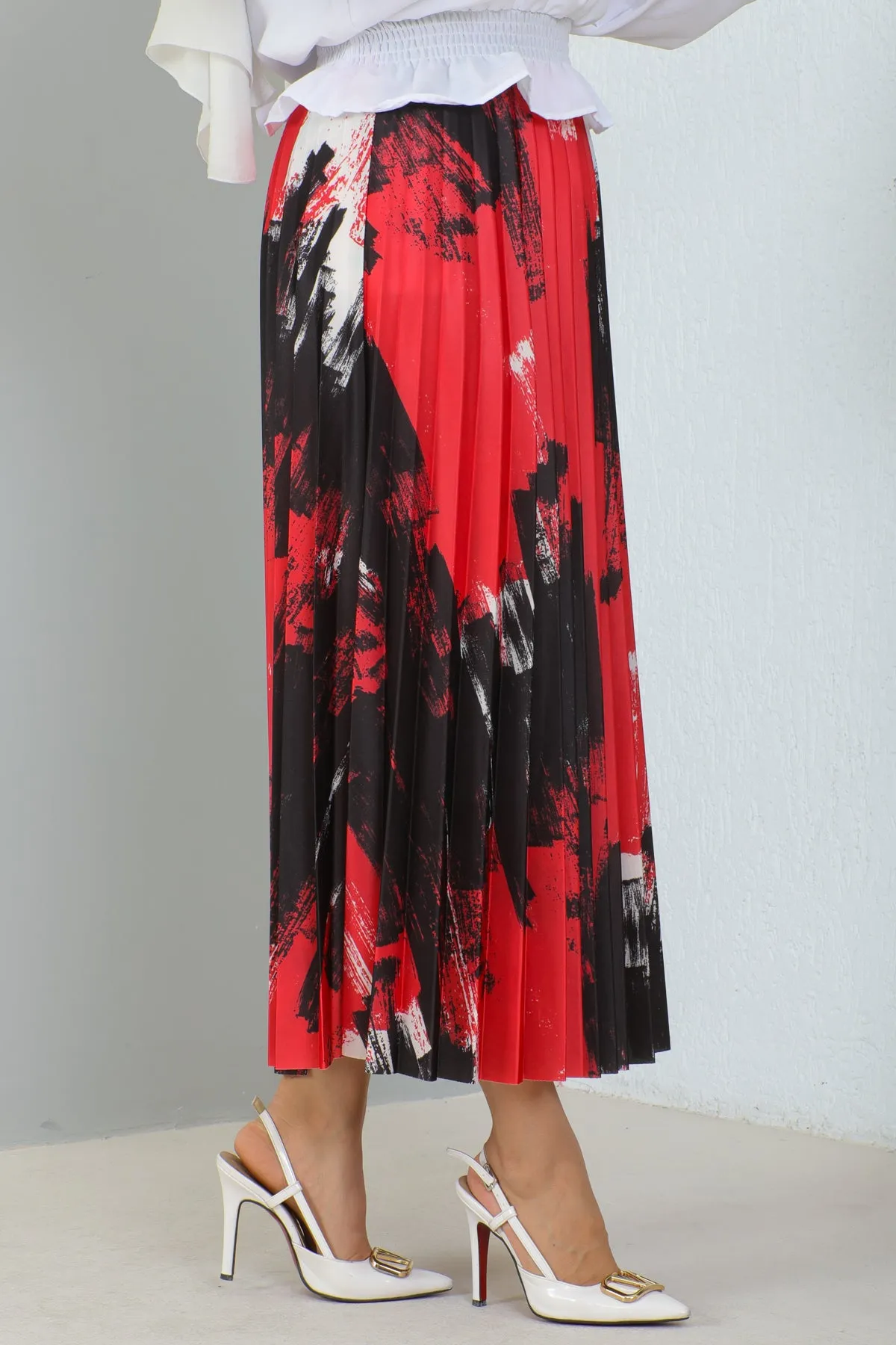 BNG Women Patterned Pleated Hijab Skirt Red - Clermont