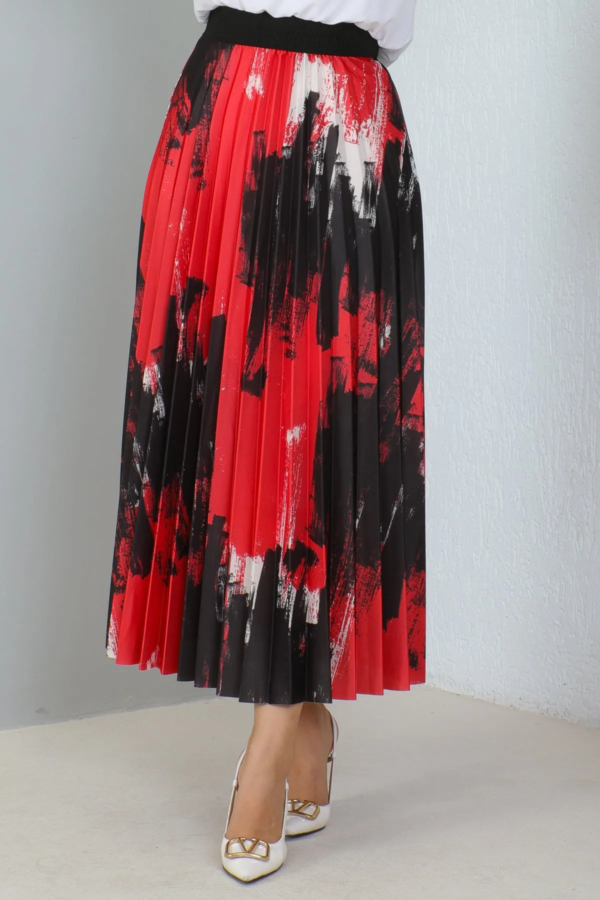 BNG Women Patterned Pleated Hijab Skirt Red - Clermont