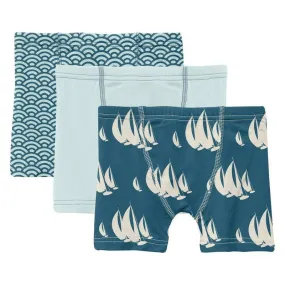 Boy's Print Bamboo Boxer Briefs (Set of 3) - Fresh Air Waves, Fresh Air with Deep Sea & Deep Sea Sailboat Race