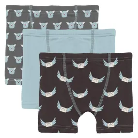 Boy's Print Bamboo Boxer Briefs (Set of 3) - Pewter Furry Friends, Spring Sky & Midnight Email