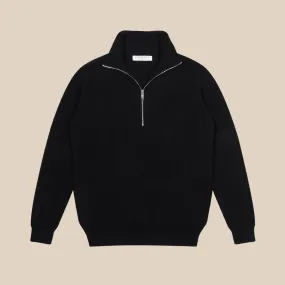 Cashmere alpine half zip sweater in black