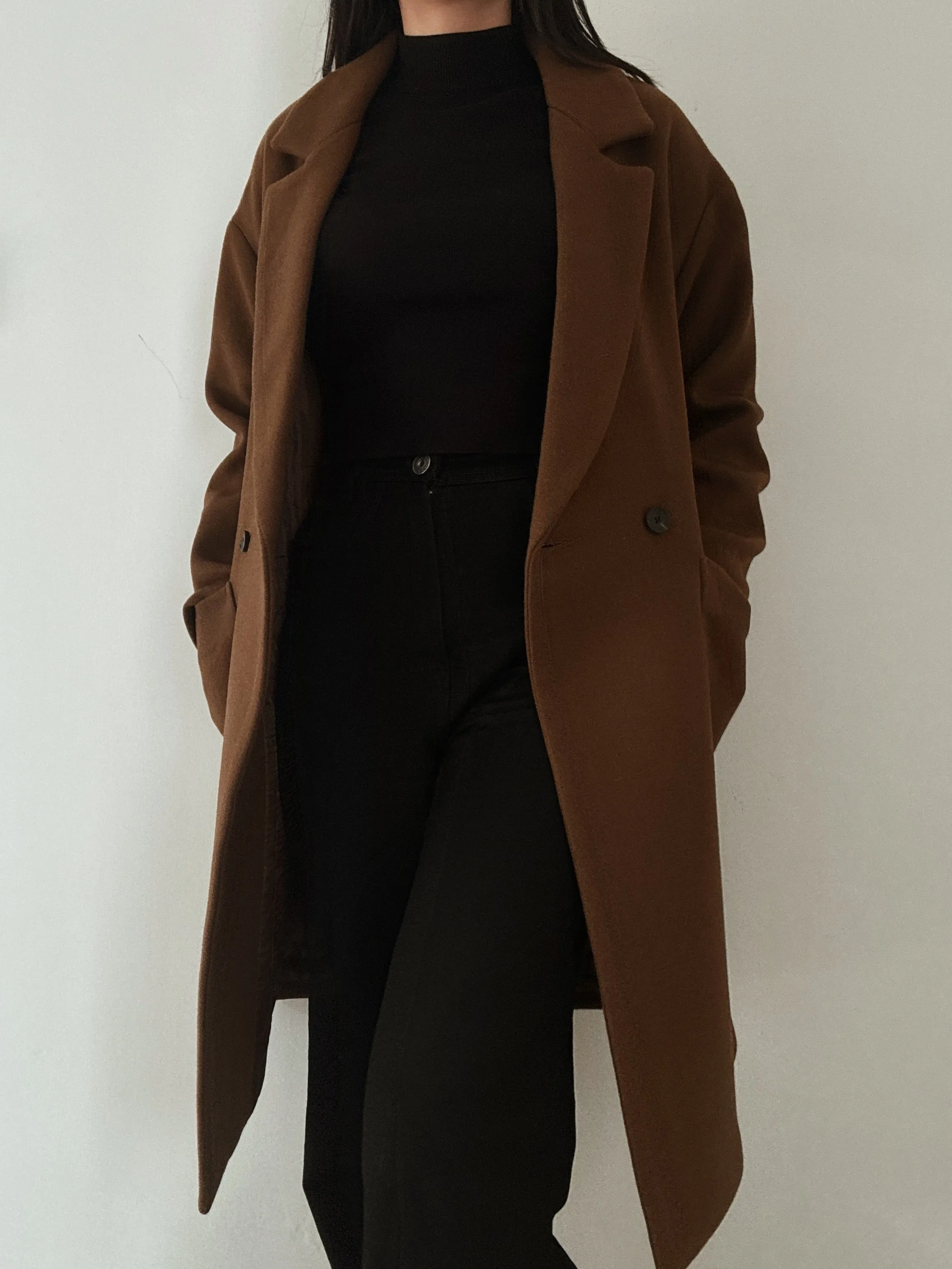 Chocolate Long Coat (90% Wool)