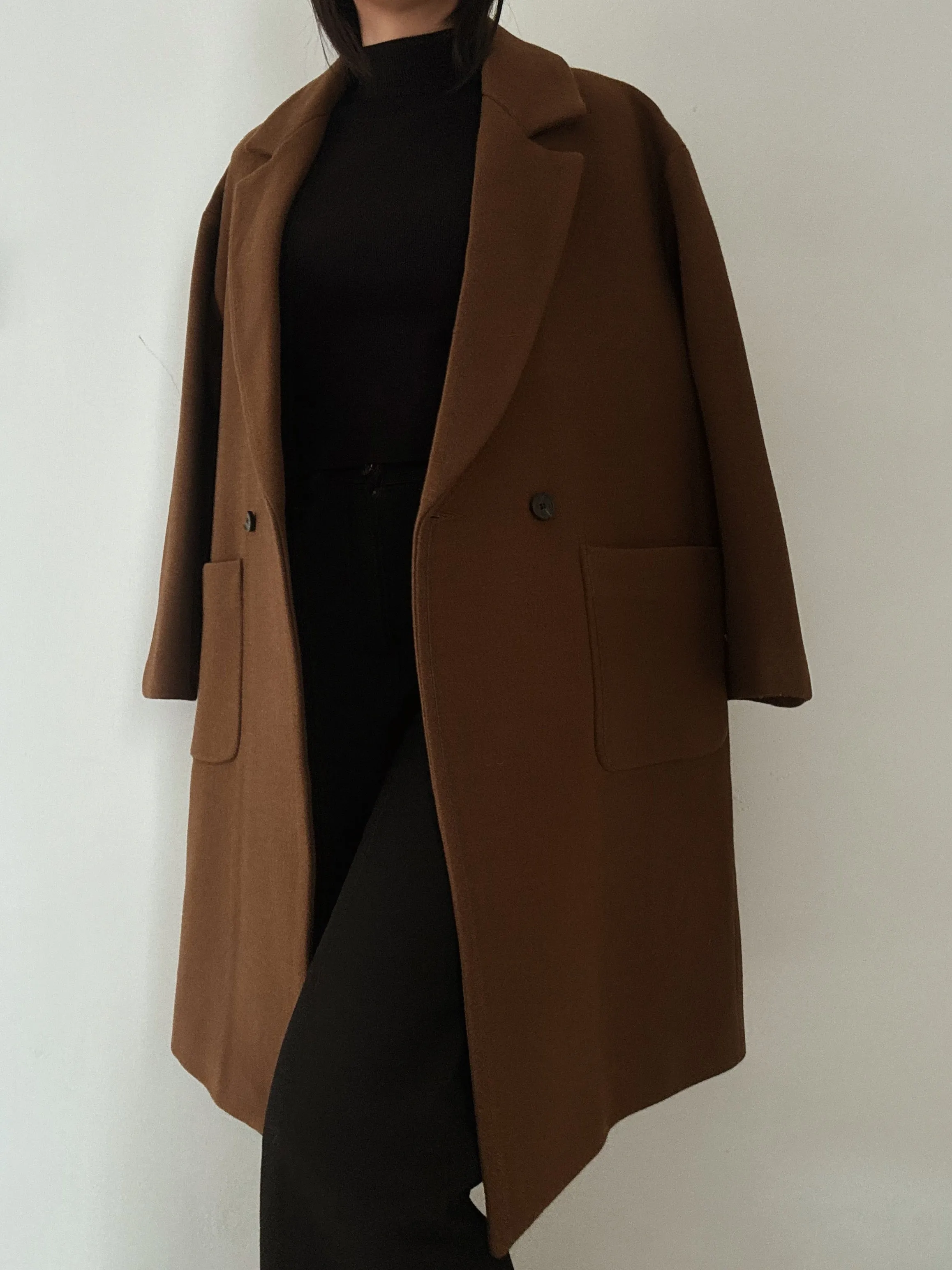 Chocolate Long Coat (90% Wool)