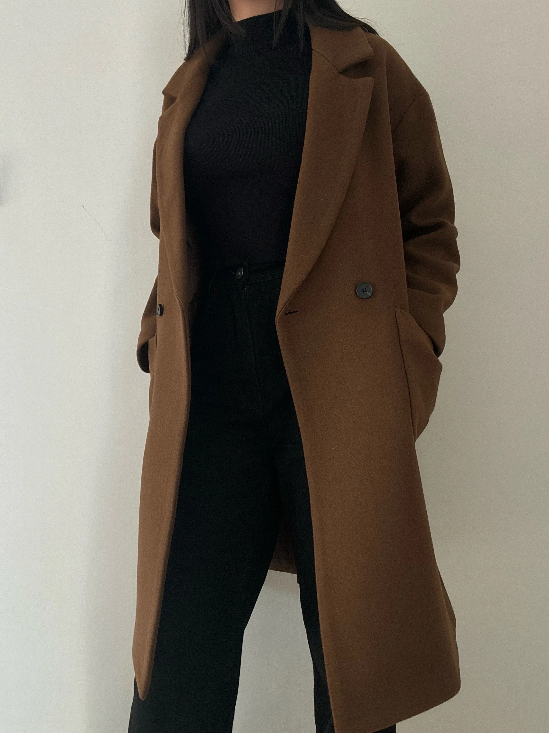 Chocolate Long Coat (90% Wool)