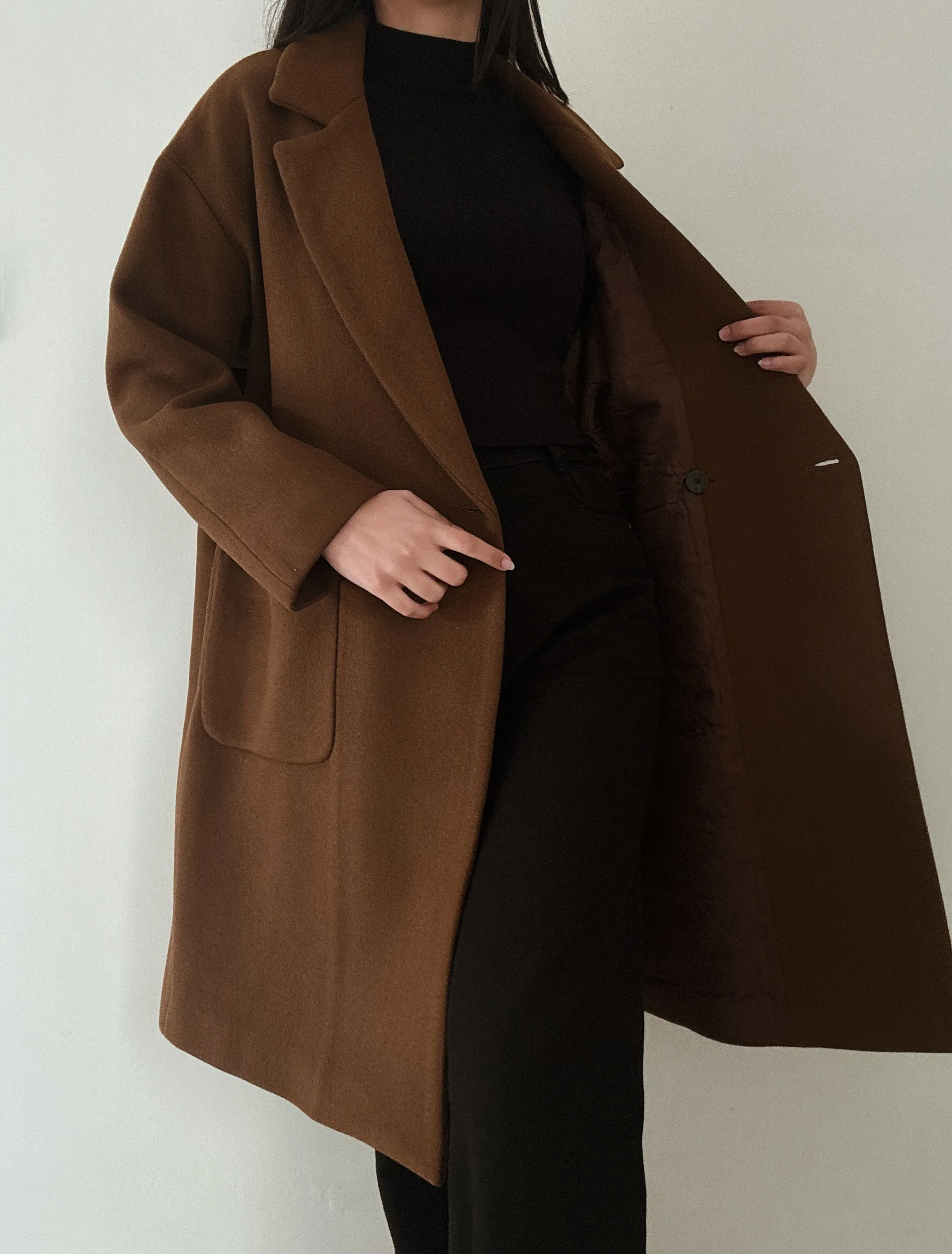 Chocolate Long Coat (90% Wool)