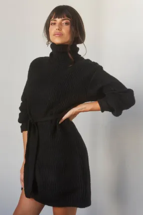 Cozy Nights Black Sweater Dress