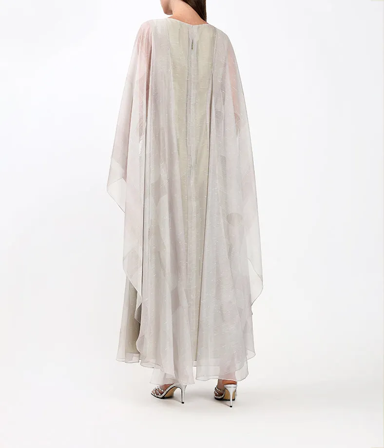 Custom Print Butterfly-Inspired Embellished Cape Dress