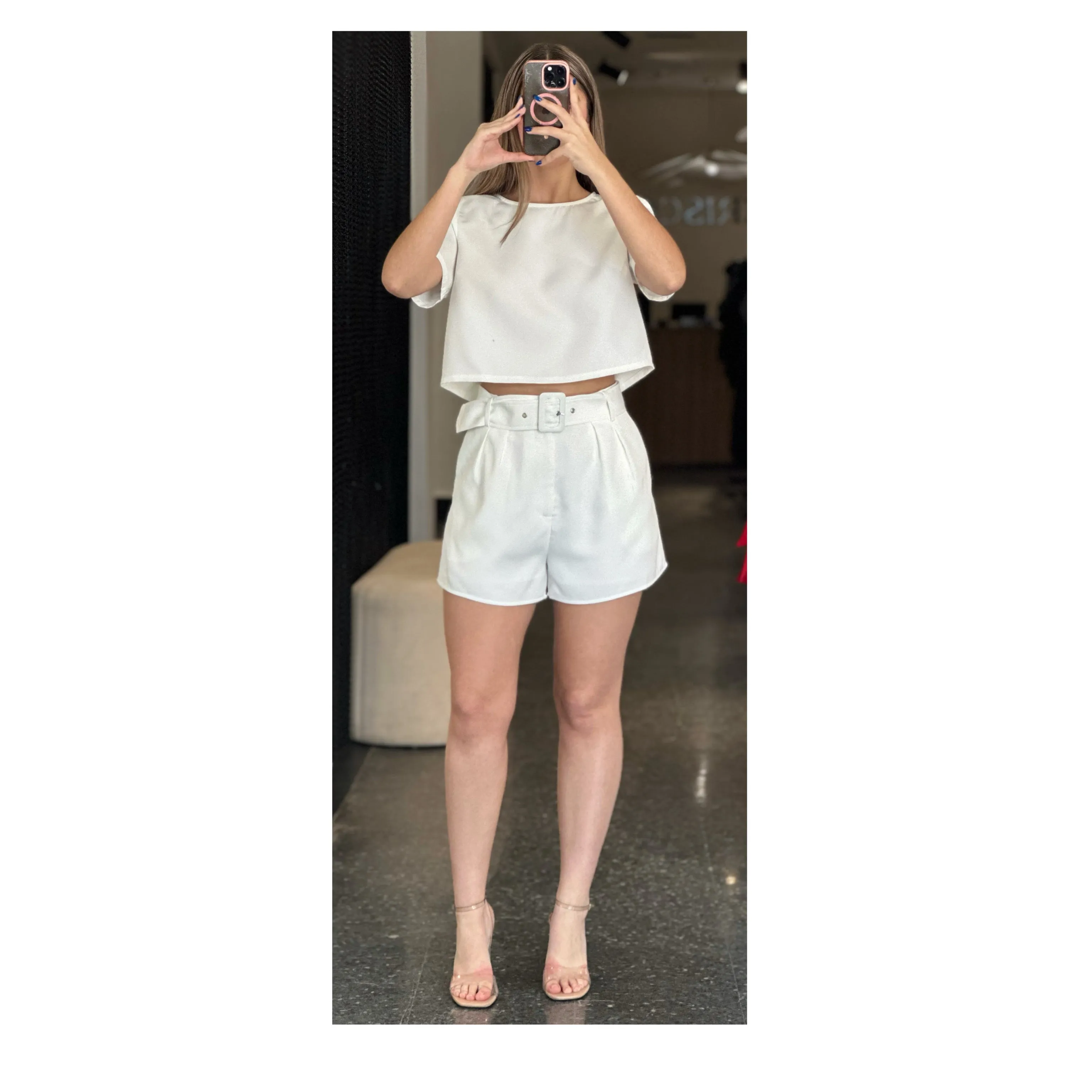 DOUBLE PLEATED SHORTS WITH SELF COVERED BELT