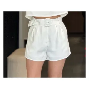 DOUBLE PLEATED SHORTS WITH SELF COVERED BELT