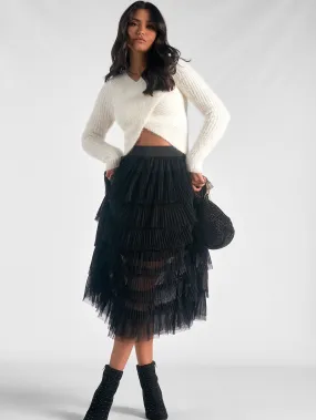 Elan Tulle Layered Skirt Black