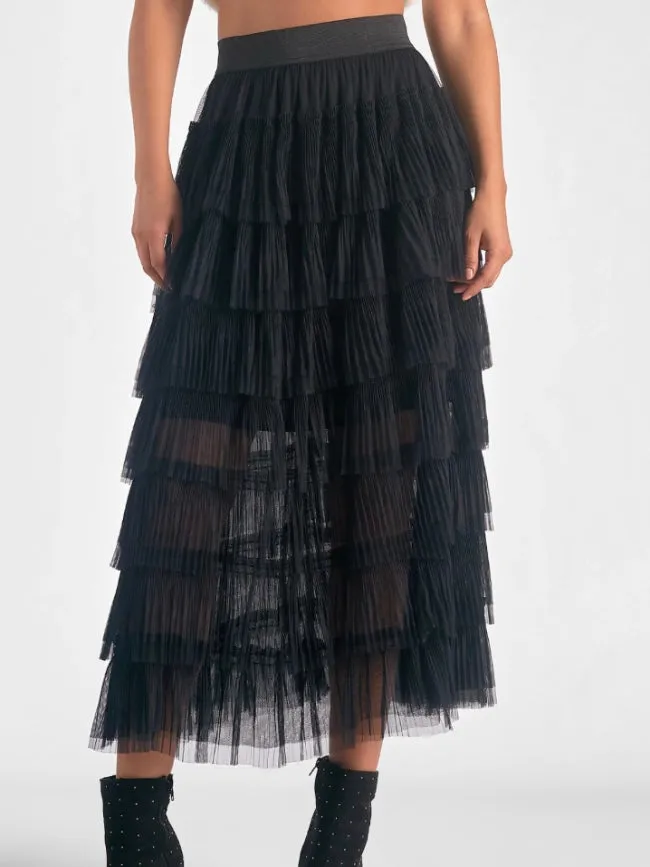 Elan Tulle Layered Skirt Black