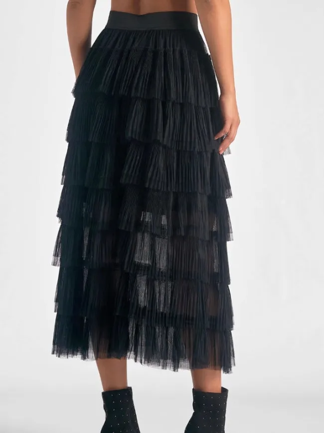 Elan Tulle Layered Skirt Black