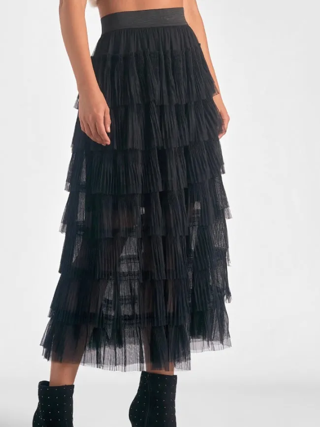 Elan Tulle Layered Skirt Black