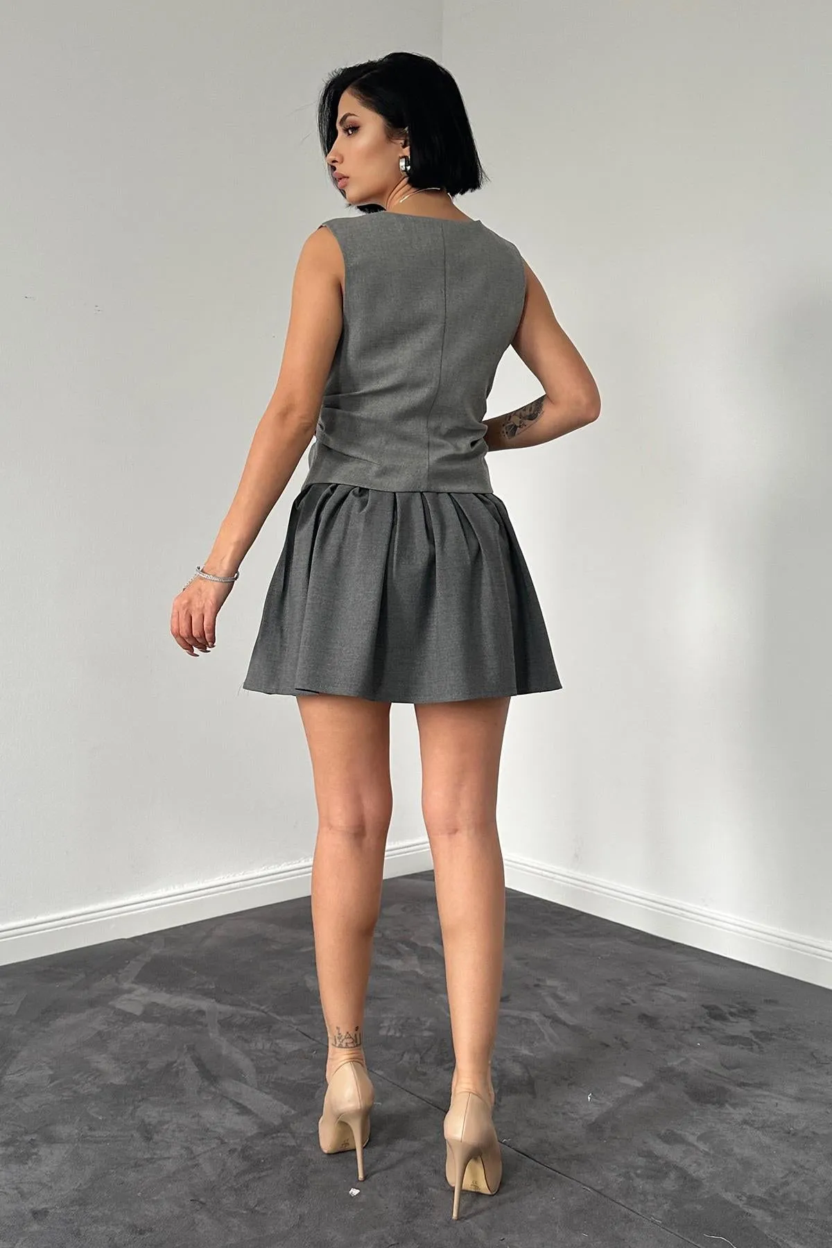 ELS Pleated Mini Skirt - Gray - Spokane