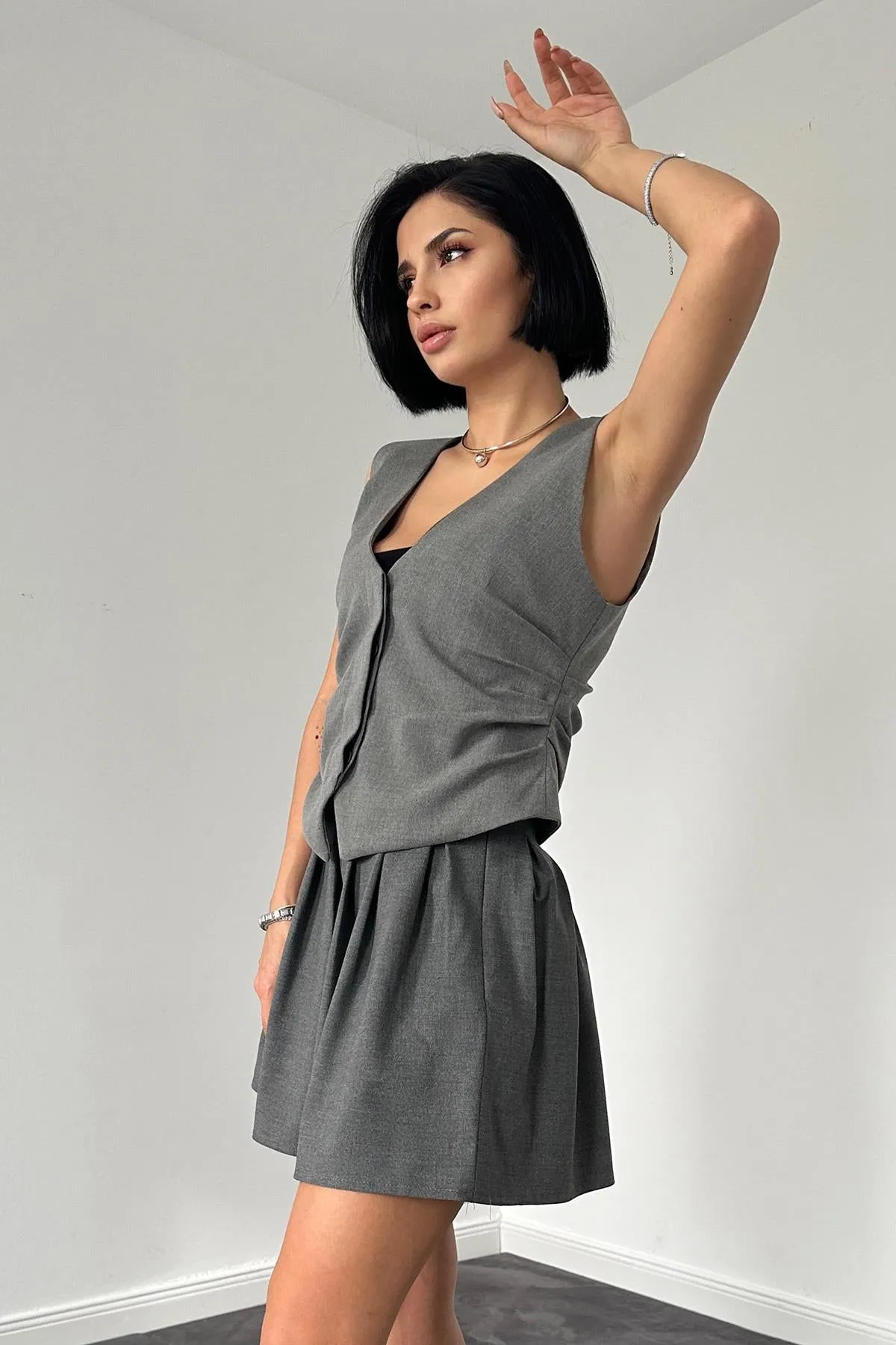 ELS Pleated Mini Skirt - Gray - Spokane
