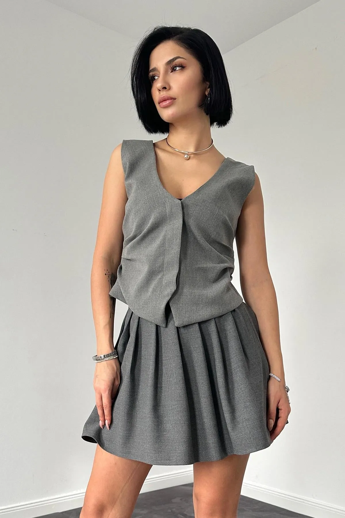 ELS Pleated Mini Skirt - Gray - Spokane