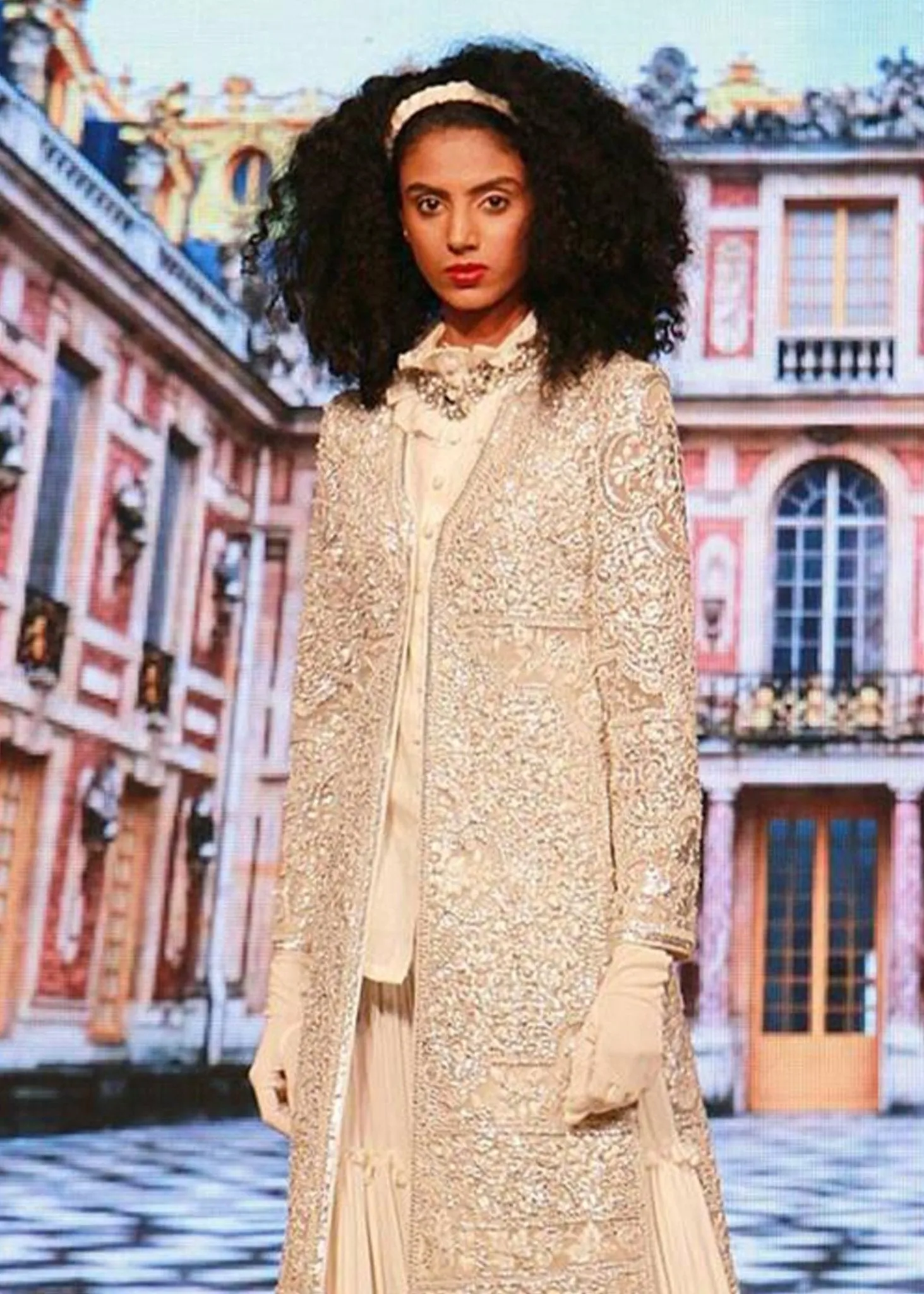 Embroidered Long Coat with Layered Skirt