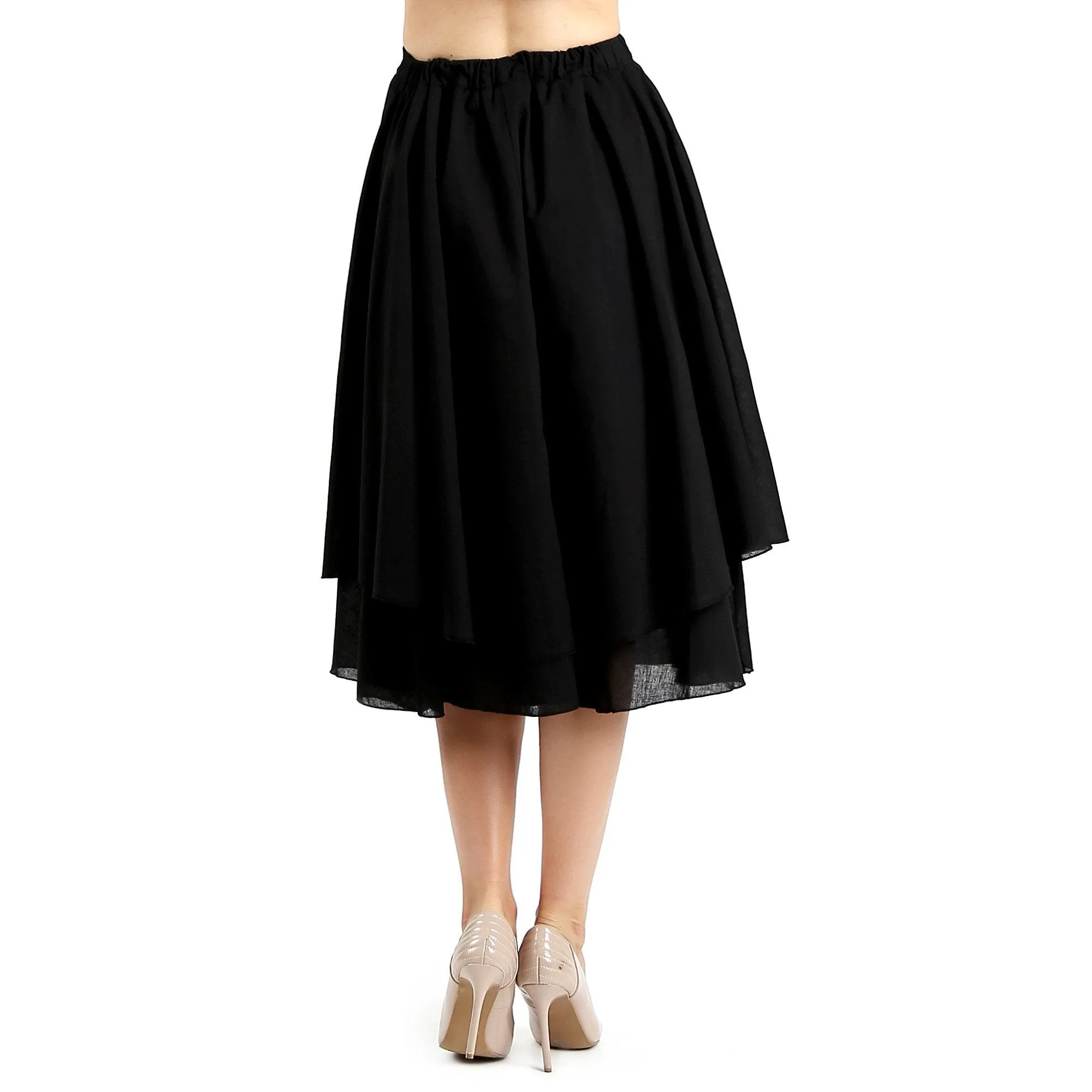 Evanese Women's Cotton Layered Scoop Top Layer Godet Contemporary A Line Skirt