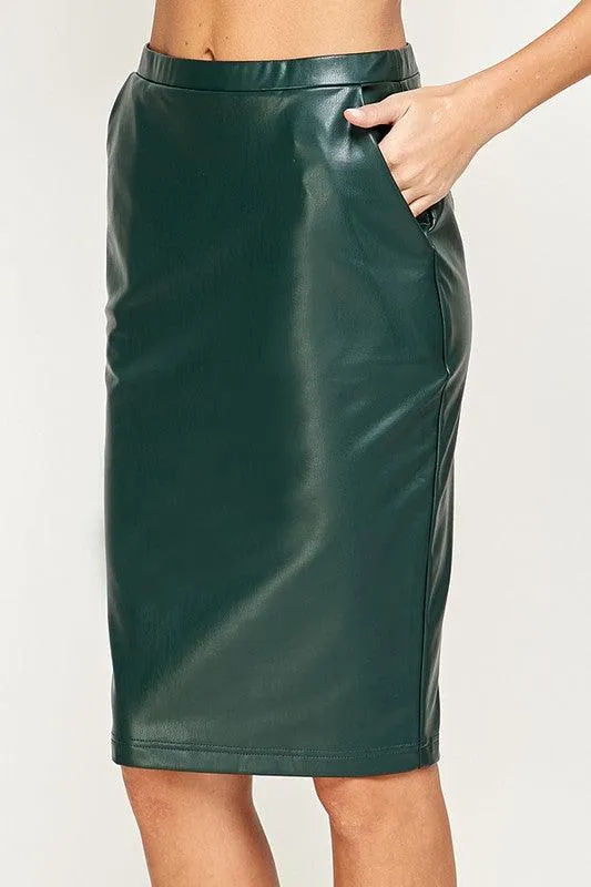 Faux Leather Stretch Pencil Skirt