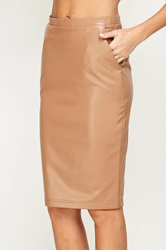 Faux Leather Stretch Pencil Skirt