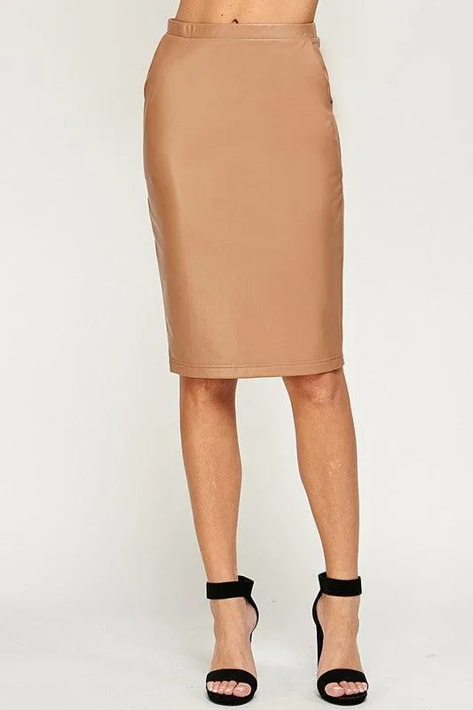Faux Leather Stretch Pencil Skirt