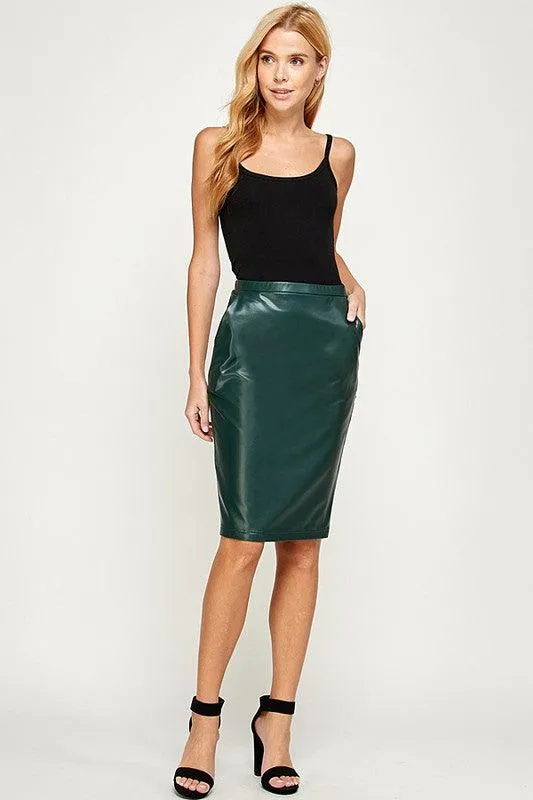 Faux Leather Stretch Pencil Skirt