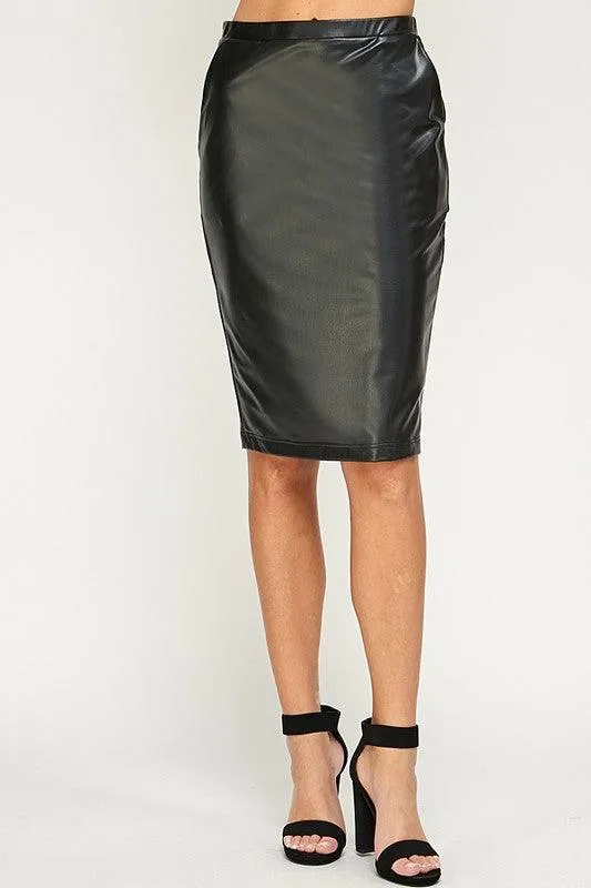 Faux Leather Stretch Pencil Skirt