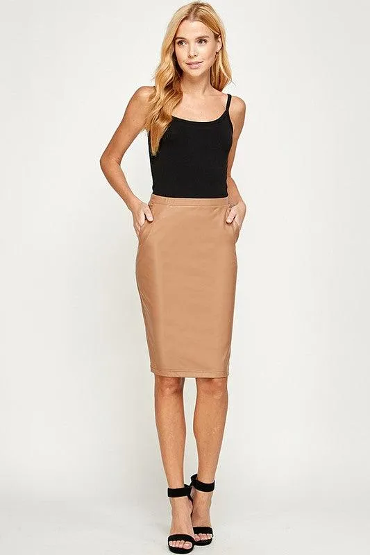 Faux Leather Stretch Pencil Skirt