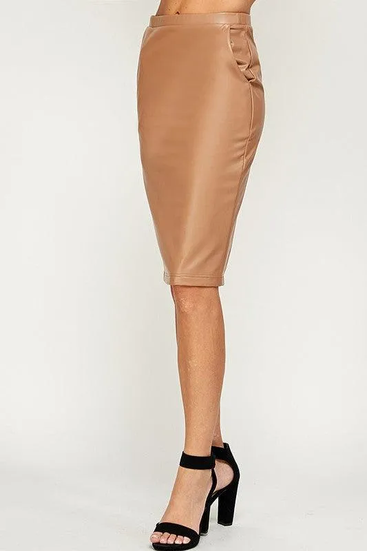 Faux Leather Stretch Pencil Skirt