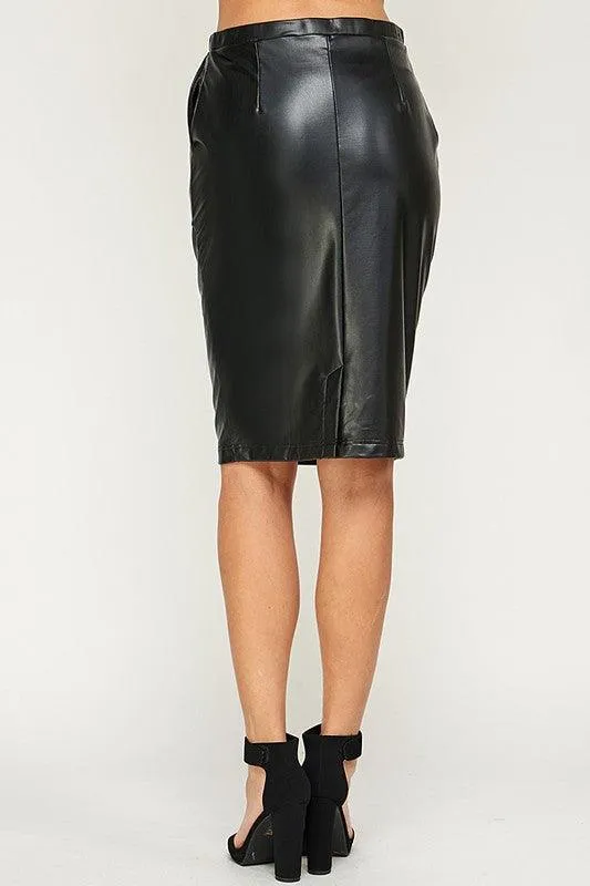 Faux Leather Stretch Pencil Skirt