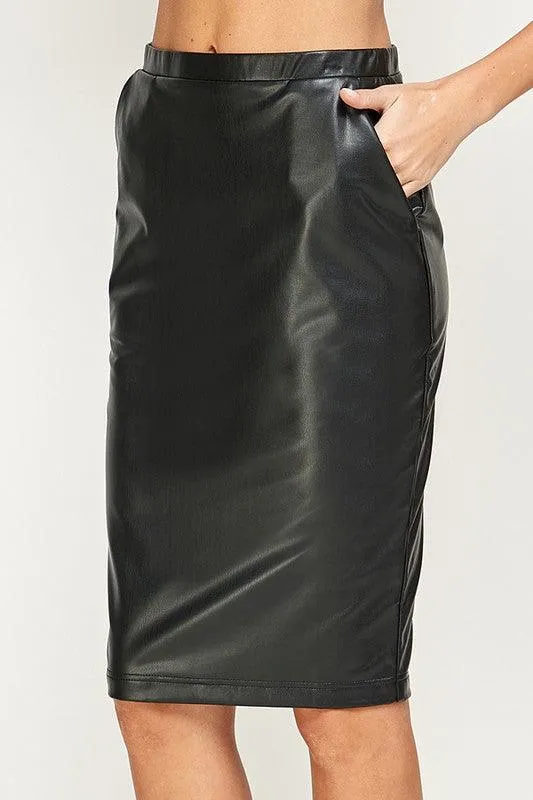 Faux Leather Stretch Pencil Skirt