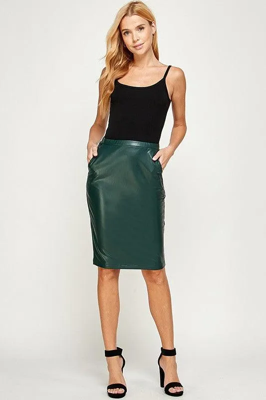 Faux Leather Stretch Pencil Skirt