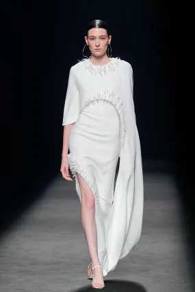 Fitted Dress with Embroidery and Cape
