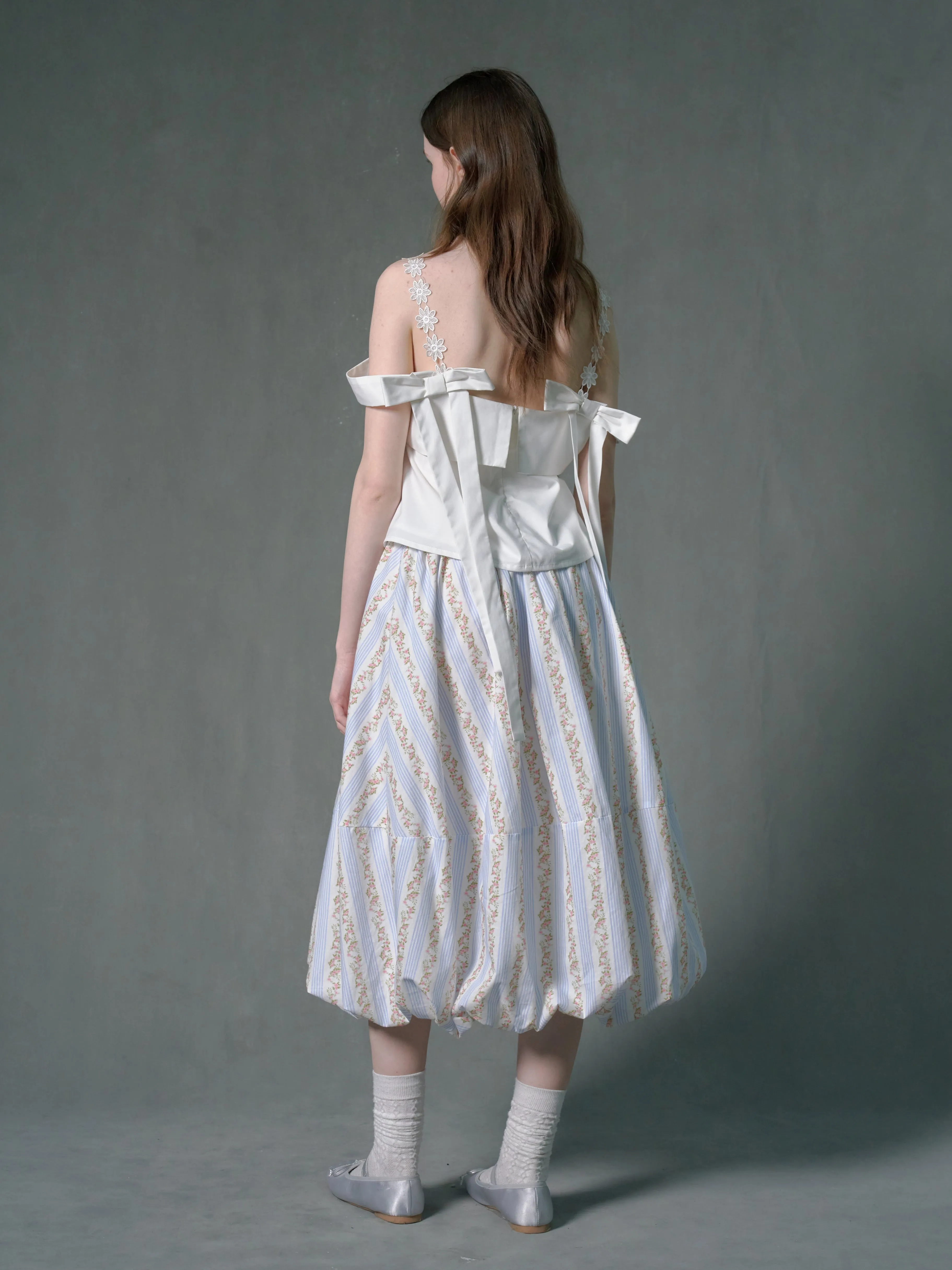 Floral Striped Lantern Fluffy Skirt