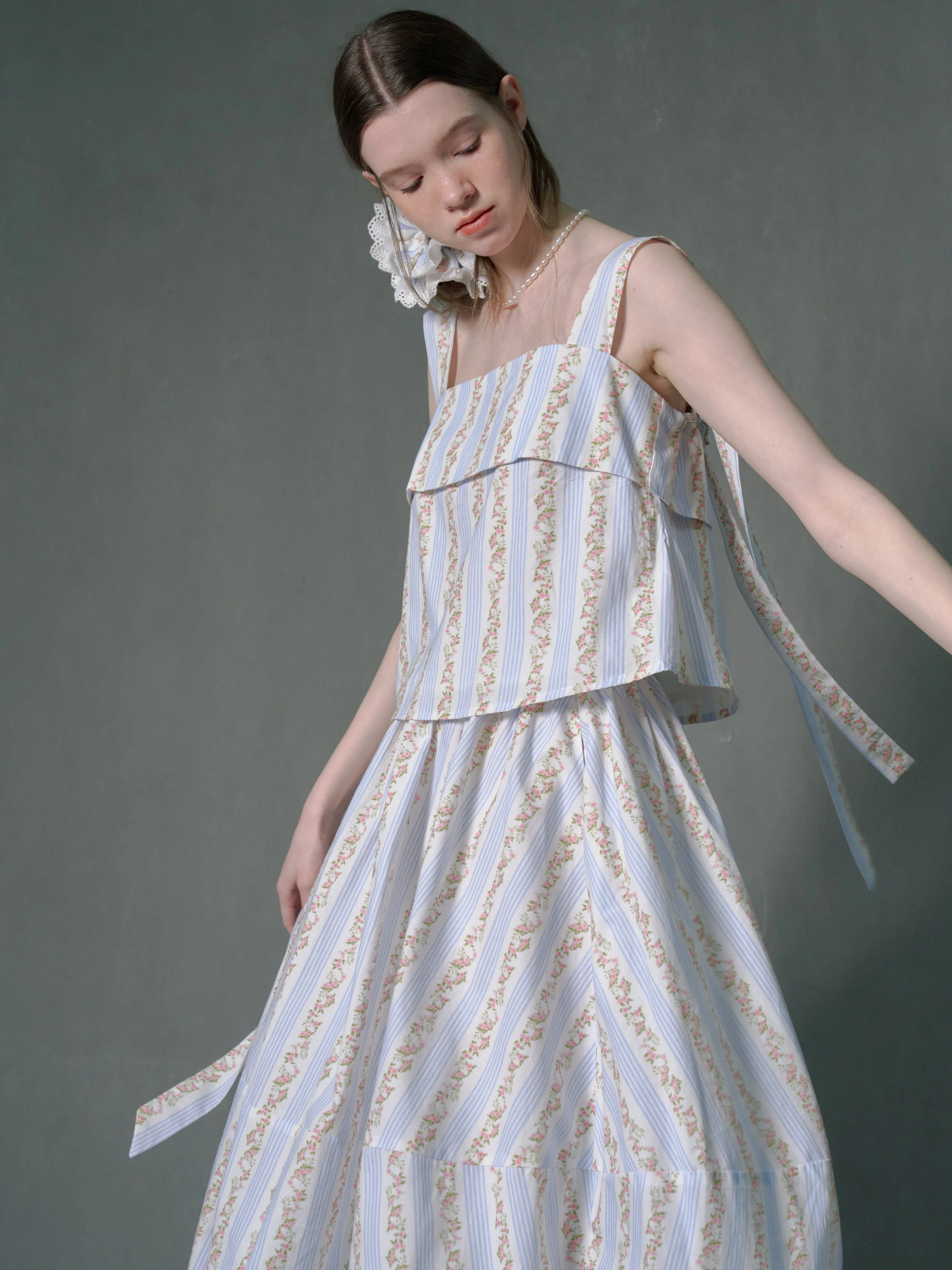 Floral Striped Lantern Fluffy Skirt