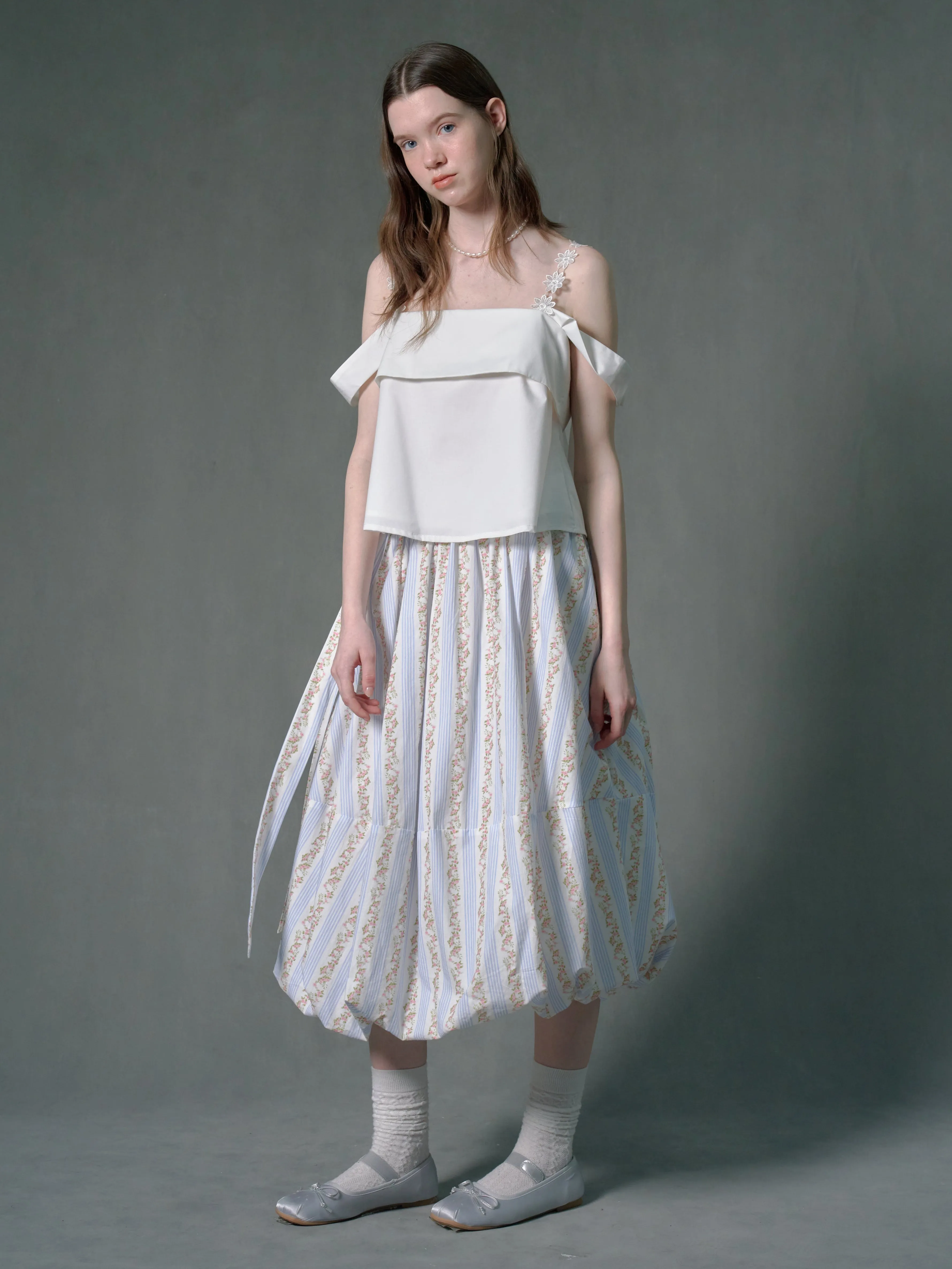 Floral Striped Lantern Fluffy Skirt